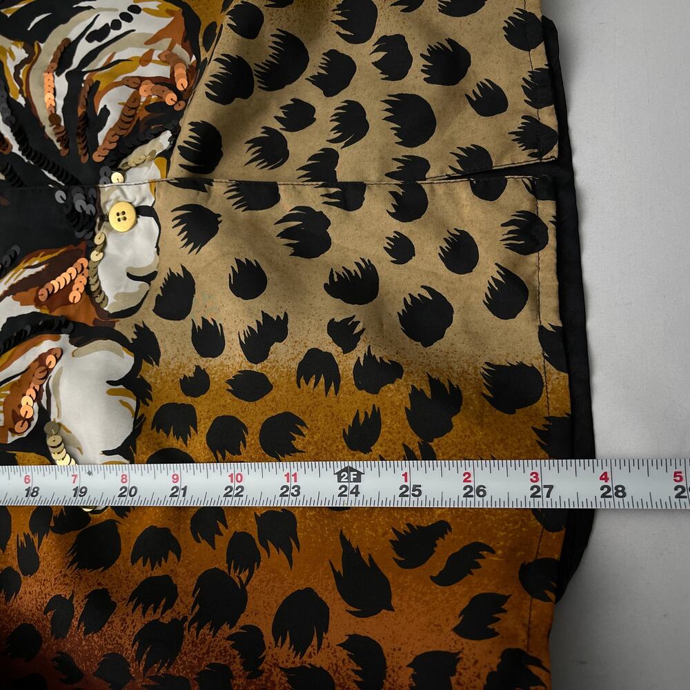 Diane Gilman Vtg Top Women L Tiger Print Silk Button Up Blouse Sequin Glam Artsy - Picture 9 of 9